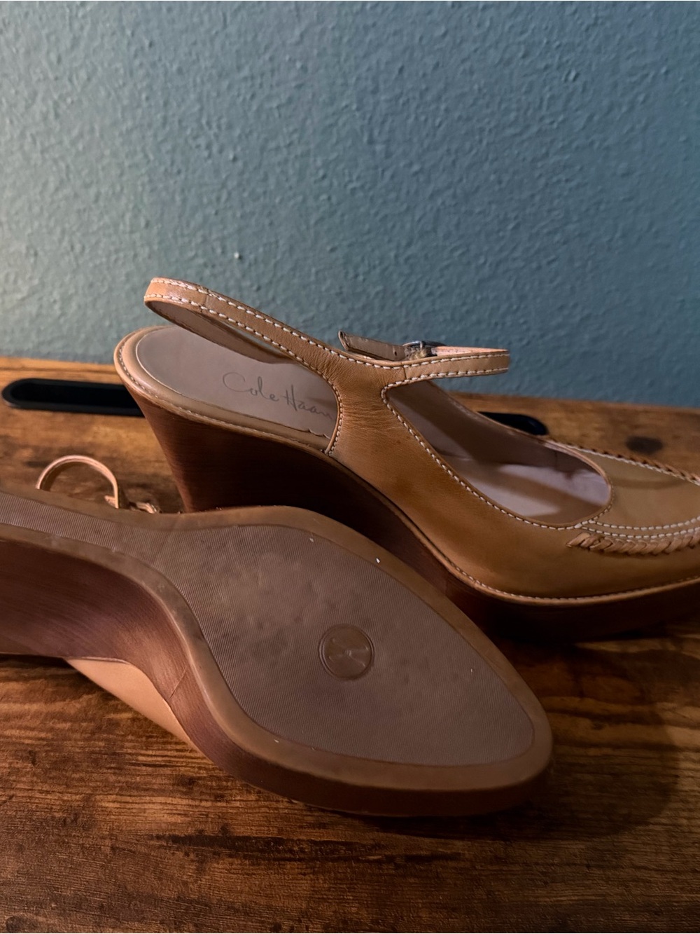 Cole Haan Saddle Tan Slingback Platform Loafers - Picture 4 of 9